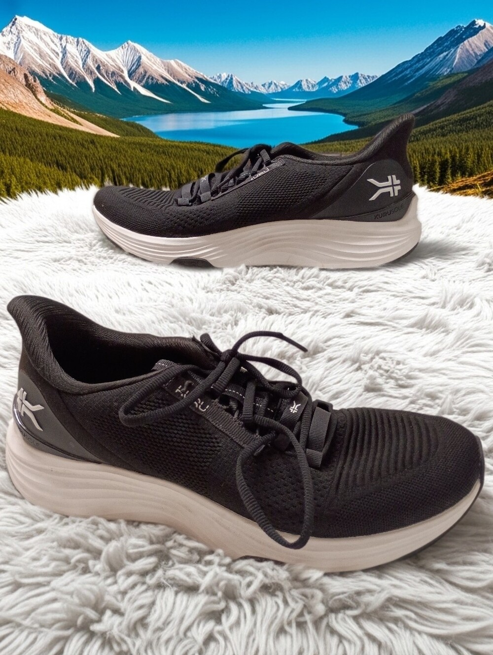 KURU Cloud Atom 2 Men's Black & White Athletic Walking Shoes Plantar Fascitis